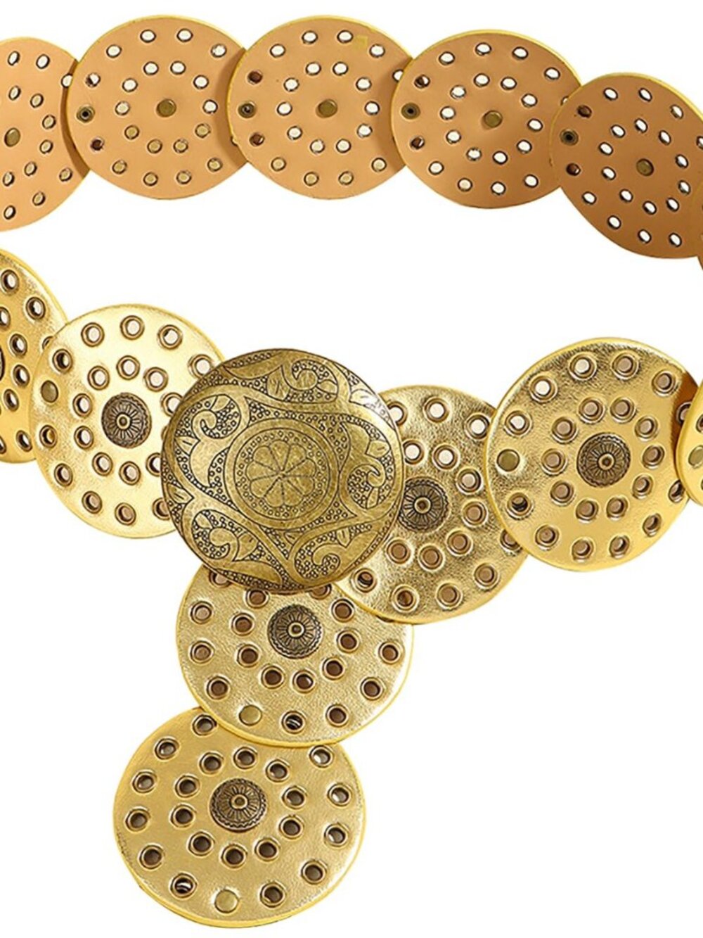 Women's Wide Disc Belt PU Leather Waist Belt Metal Buckle Boho